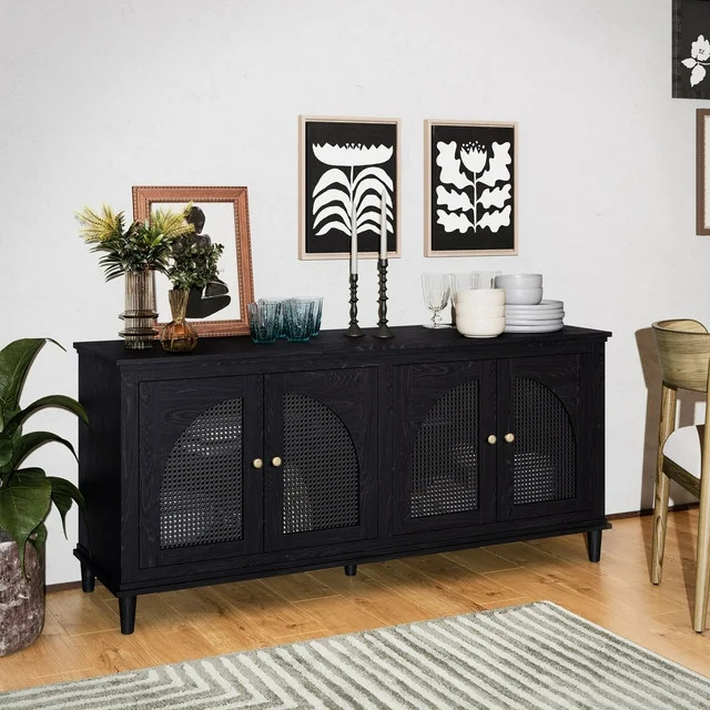 Beautiful Drew Rattan 4-Door Buffet by Drew Barrymore, Black Finish | Walmart (US)