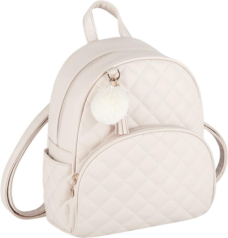 ECOSUSI Mini Backpack Women Leather Small Backpack Purse for Ladies Cute Pom Bookbag Travel Shoul... | Amazon (US)