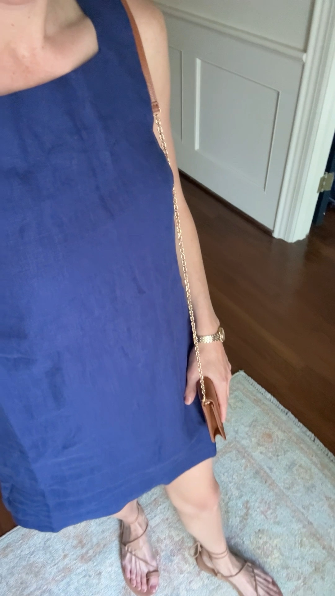 Right out of the package but so good. The square neck line is feminine and the length is not too short and not too long. Simple, easy pulled together look with neutral wrap sandals. 

#LTKootd #LTKmomlife