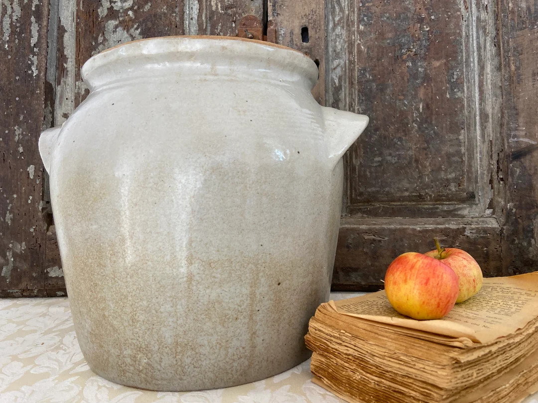XL French Confit Pot, Extra Large Size Grey/beige Grease Pot, Authentic Antique Glazed Stoneware ... | Etsy (US)