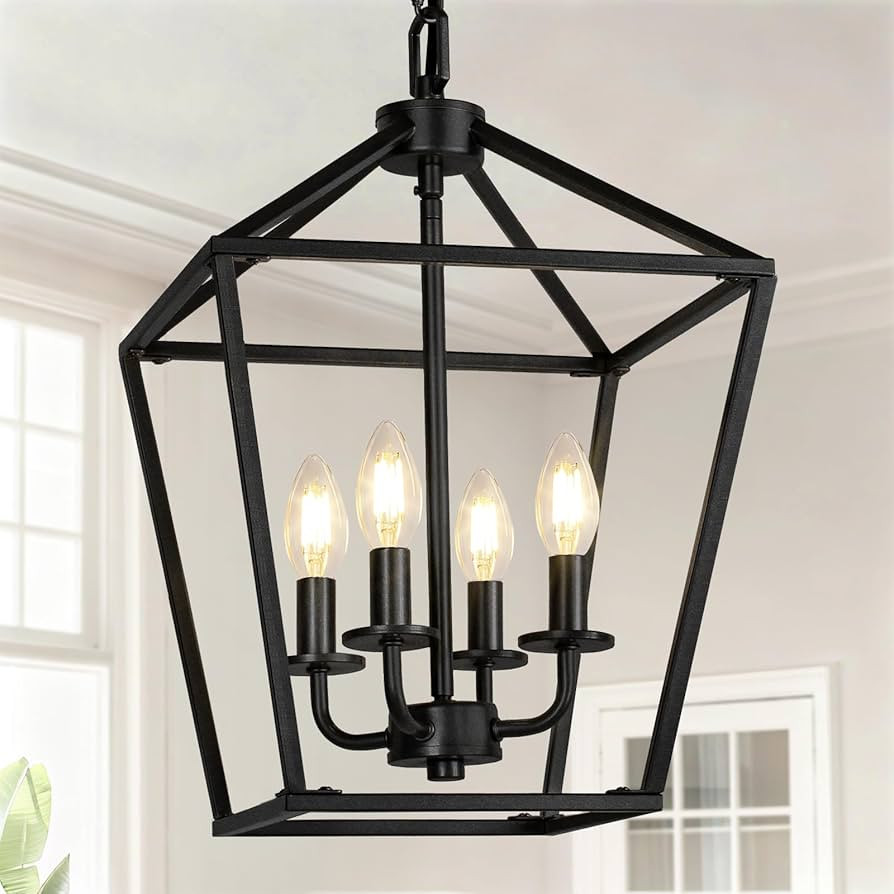 4 Light Chandelier, Industrial Ceiling Light Black Lantern Light Fixtures with Farmhouse Metal Ca... | Amazon (US)
