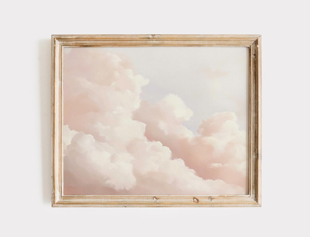 Pastel Pink Cloud Wall Art Digital Print for Minimalist Home Decor Soft Dreamy Sky Painting Bedro... | Etsy (US)
