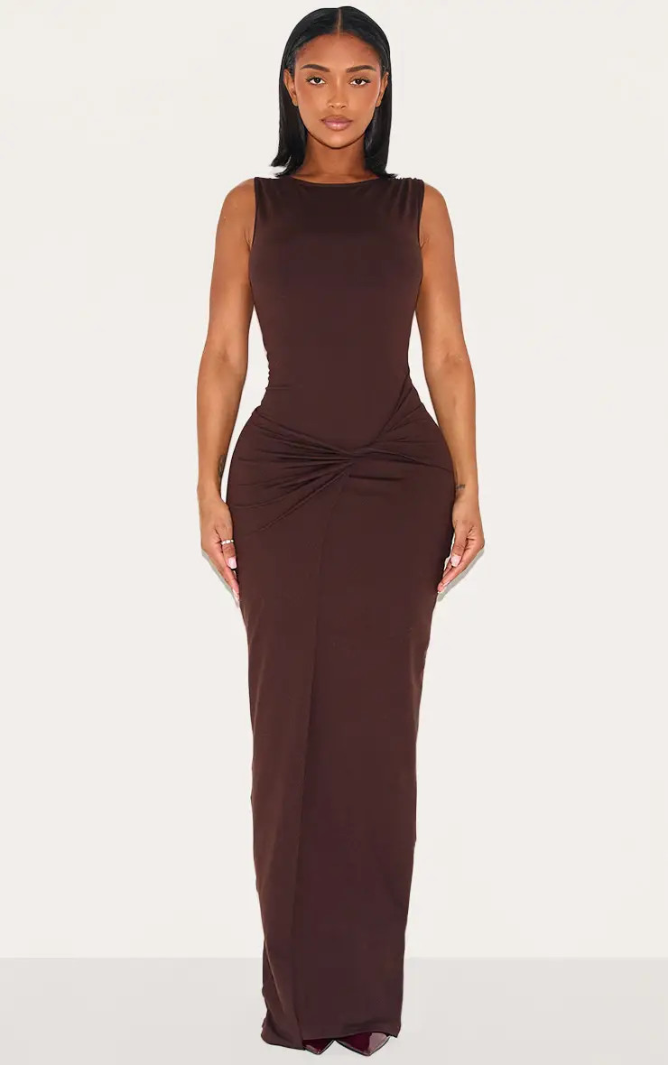 Dresses | Shape Brown Sculpt Boat Neck Wrap Waist Maxi Dress | PrettyLittleThing | PrettyLittleThing UK