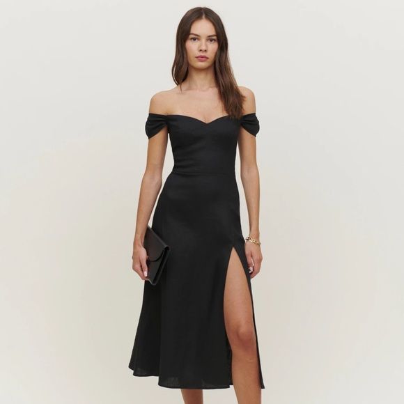 Reformation Bridgeton Off Shoulder Linen Dress (Black) | Poshmark