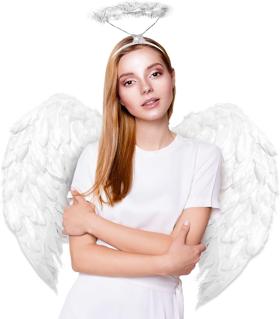 Angel Wings for Adult Costume with Halo Headband for Women, Girls Costume Accessories for Hallowe... | Amazon (US)