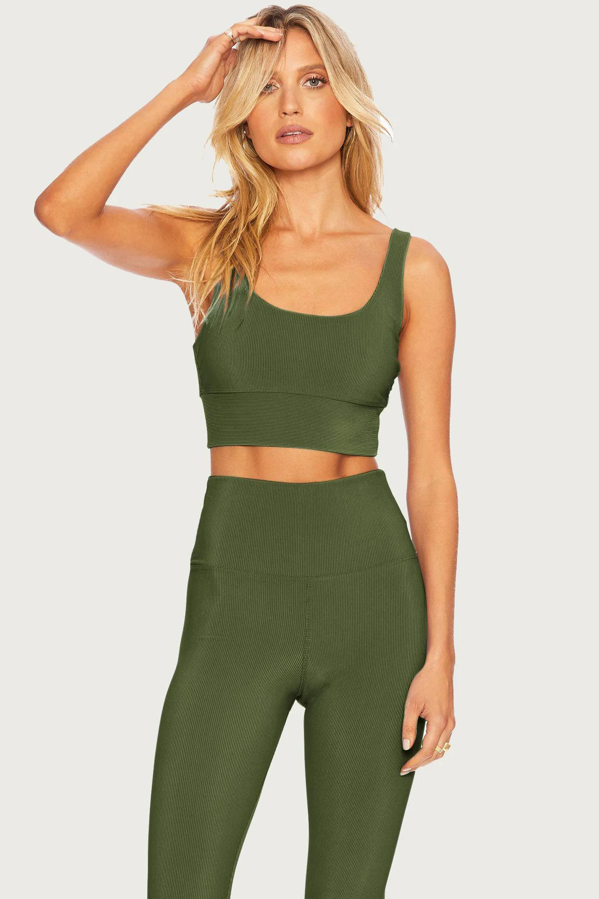 Leah Top Olive Grove | Olive Green Ribbed Sports Bra | Beach Riot | Beach Riot