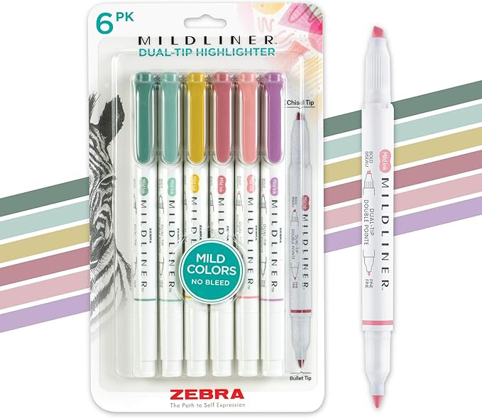 Zebra Pen Mildliner Dual-Tip Highlighter Marker Set, Broad and Fine Point Tips, No Bleed, Ideal f... | Amazon (US)