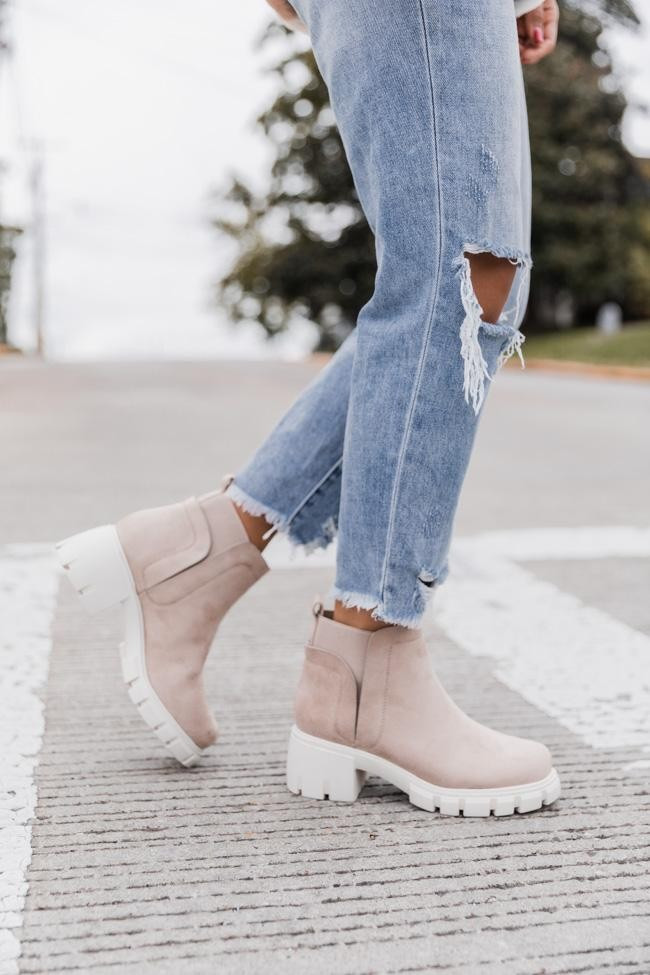 Rita Beige Platform Suede Booties | Pink Lily