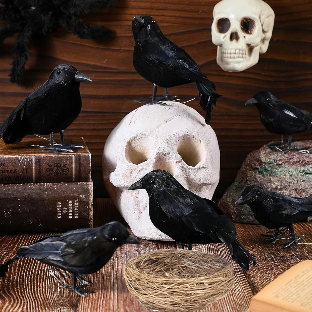 6 Piece Set Halloween Black Crow Feathers Crow Halloween Ornaments Crow Realistic Crow Large Handmade Black Crow Halloween Decoration Supplies with 1p | Wayfair North America