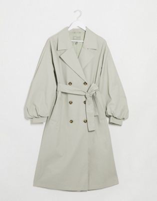 ASOS DESIGN extreme balloon sleeve trench coat in sage | ASOS (Global)