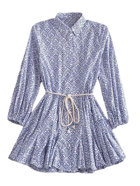 'Madeline' Waist Belt Pattern Flare Shirt Dress (2 Colors) | Goodnight Macaroon