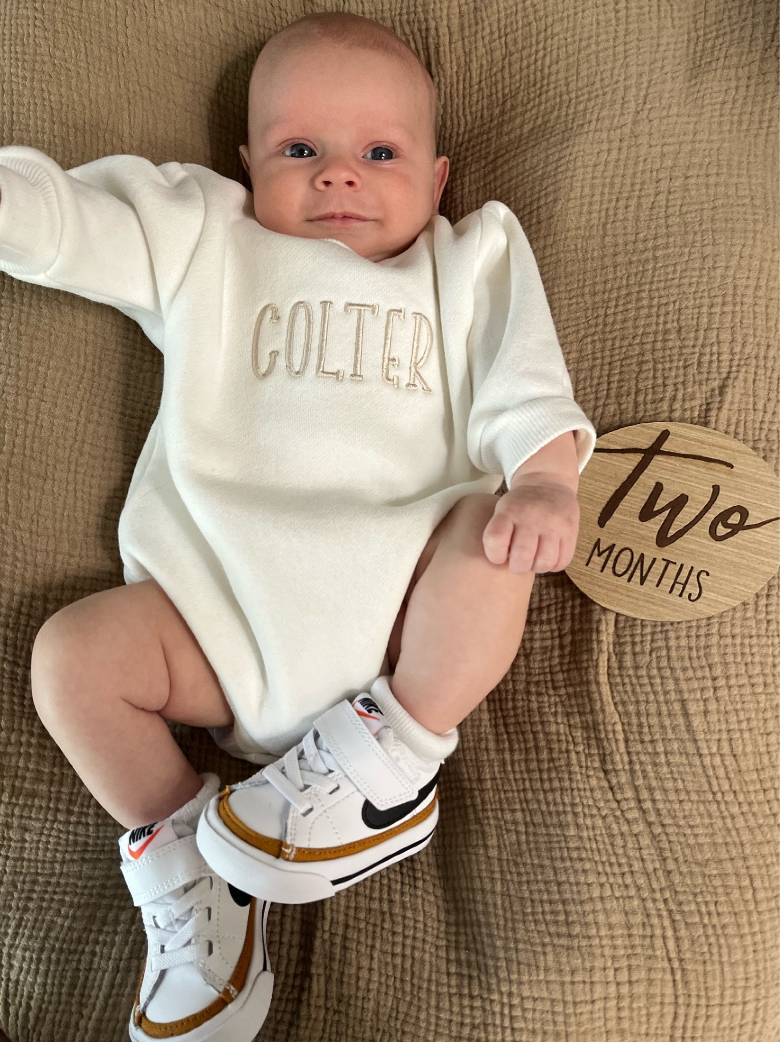 Custom bubble onesie by tiny wolf boutique on Etsy and wearing size 2c Nike legacy shoes 

#LTKkids #LTKbaby #LTKfamily