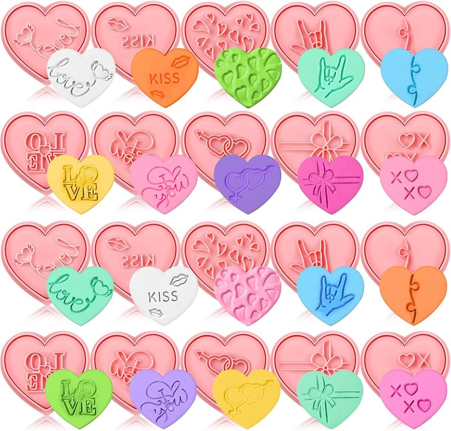 20 Pcs Valentine's Day Cookie Cutters Conversation Hearts 3D Cookie Stampers Set Valentine's Bisc... | Amazon (US)
