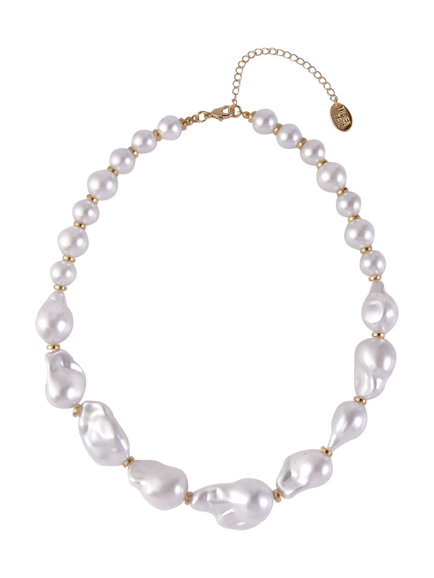 Time and Tru Women's Bar Wavy Acrylic Pearl Goldtone Necklace | Walmart (US)
