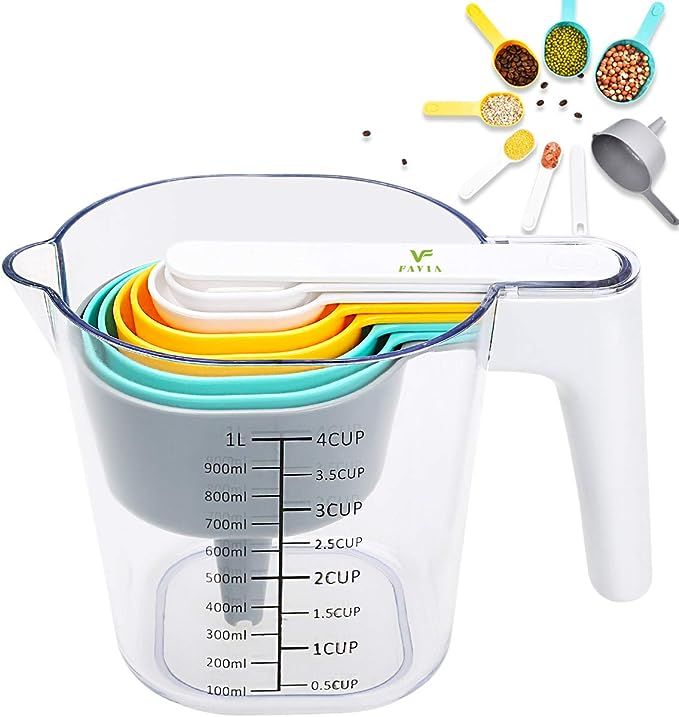 FAVIA Nesting Measuring Cups and Spoons Set with Funnel Plastic BPA Free Dishwasher Safe (10 Piec... | Amazon (US)