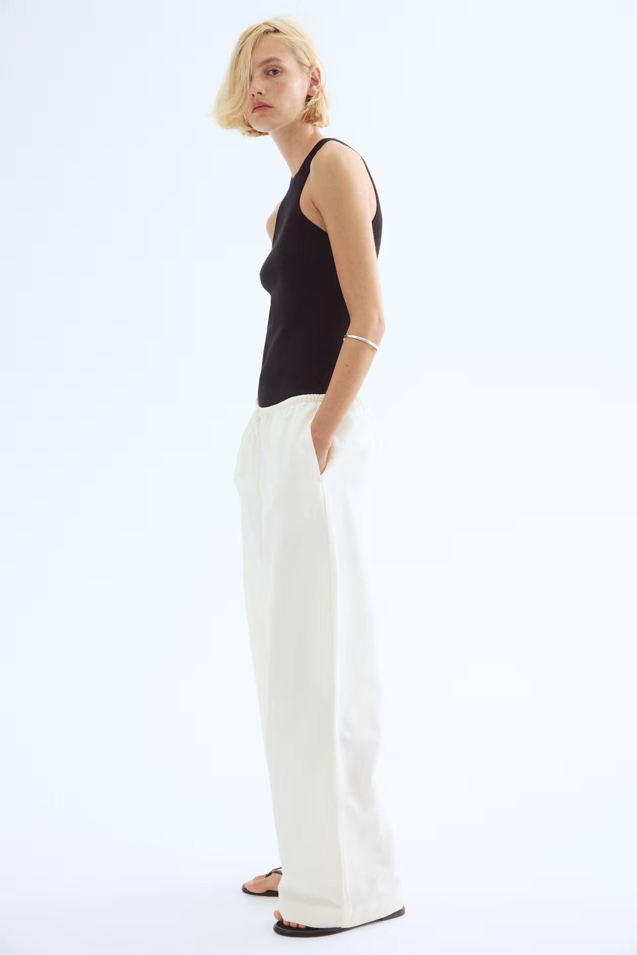 Straight linen-blend trousers - White - Ladies | H&M US | H&M (US + CA)