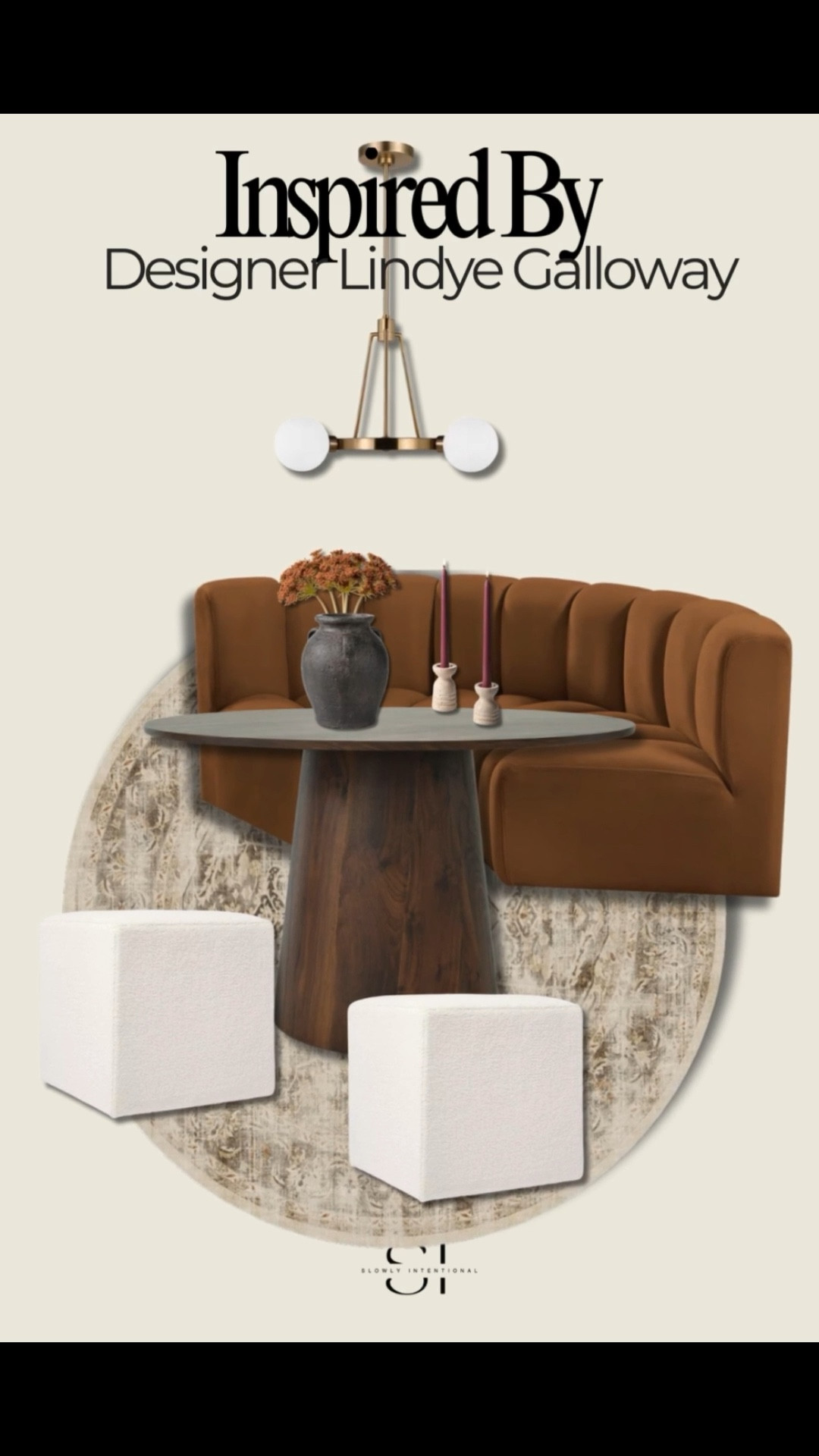 I cannot get over this dining nook look! It’s inspired by designer Lindye Galloway but for way, way less. The curved banquette, pedestal table, and boucle cubes bring such a cozy-meets-modern vibe. Add in a soft rug, sculptural vase, and sleek pendant light and you’ve got a designer-worthy corner without the designer price tag.

#LTKHome