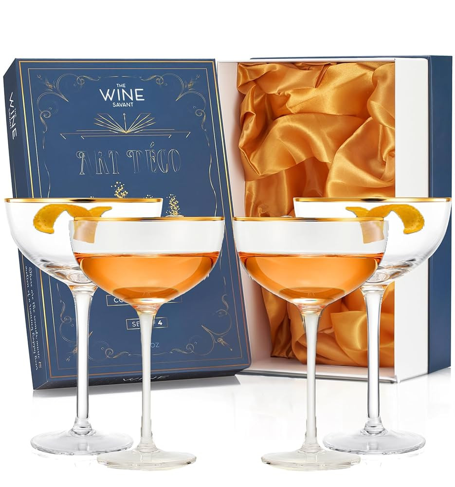 Vintage Crystal Champagne Coupe Gold Rim Glasses | Set of 4 | 7 oz, Gilded Rim Classic Cocktail G... | Amazon (US)