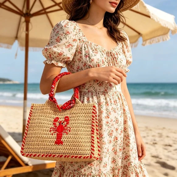 Japceit Mini Straw Lobster Beach Bag For Women,Natural Woven Beach Purse,Boho Vacation Bag,Lobste... | Walmart (US)