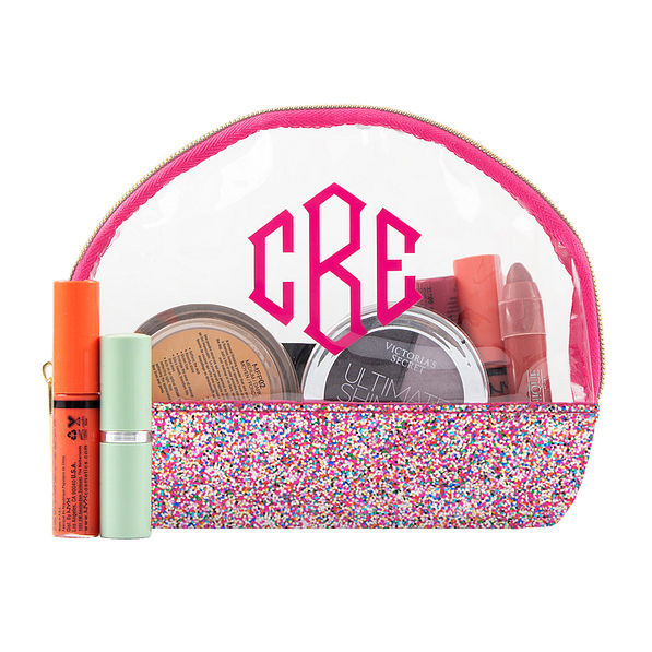 Monogrammed Clear Confetti Cosmetic Case | Marleylilly