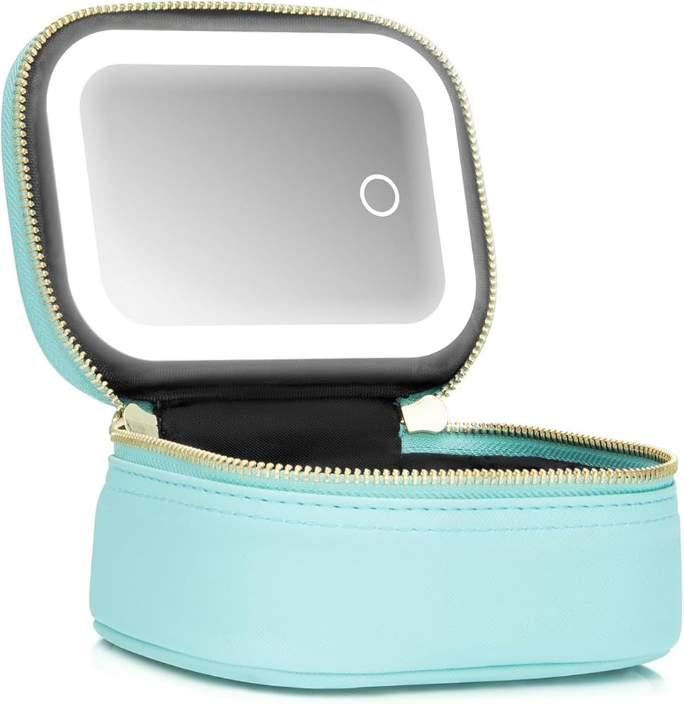 Mini Makeup Bag with Led Mirror, Small Travel Make up Bag 3 Light Modes Adjustable Brightness, fo... | Amazon (US)