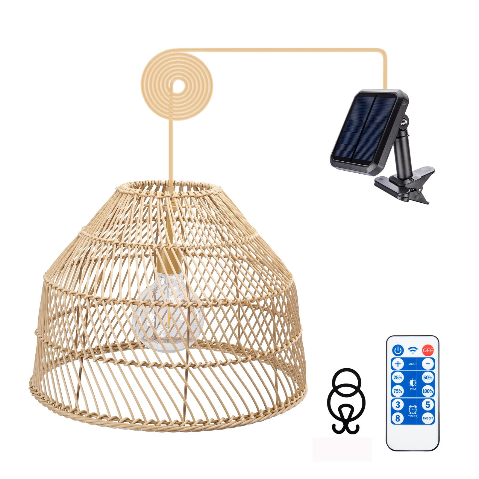 Ranttan Outdoor Chandelier, 14.6" Outdoor Pendant Lights Rattan Solar Hanging Lights Large Rattan... | Amazon (US)