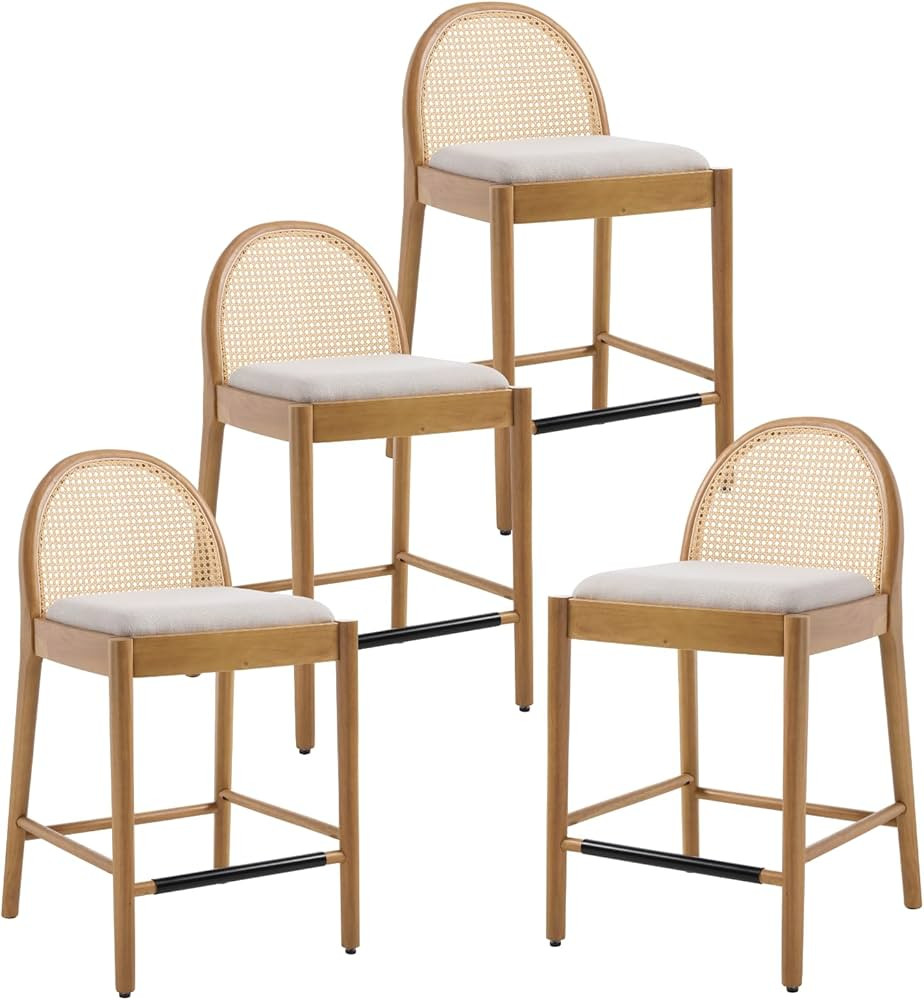 HEAH-YO Rattan Counter Stools Set of 4, 26 Inches Counter Height Bar Stools with Rattan Backs and... | Amazon (US)