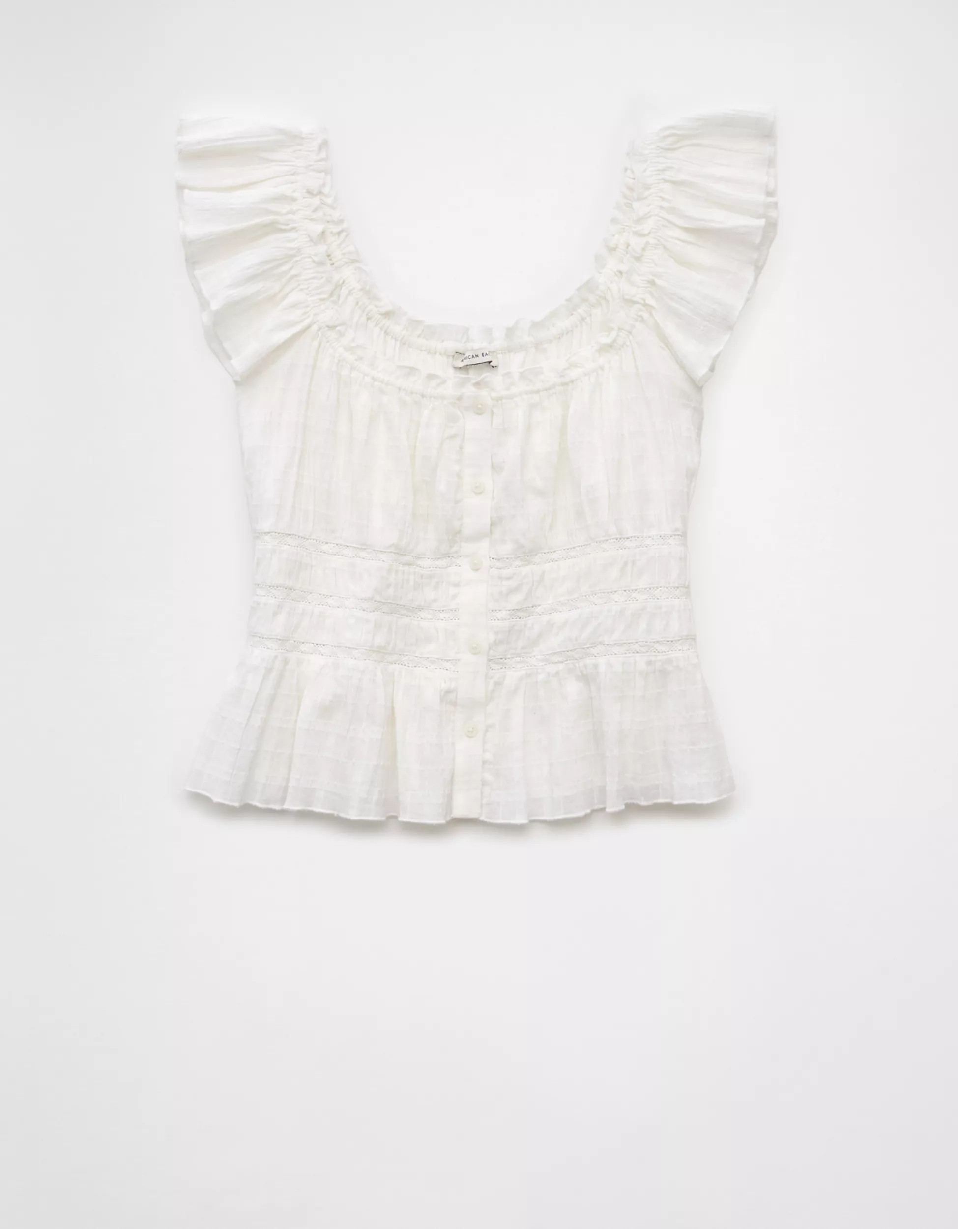 AE Ruched Flutter Sleeve Shirt | American Eagle Outfitters (US & CA)