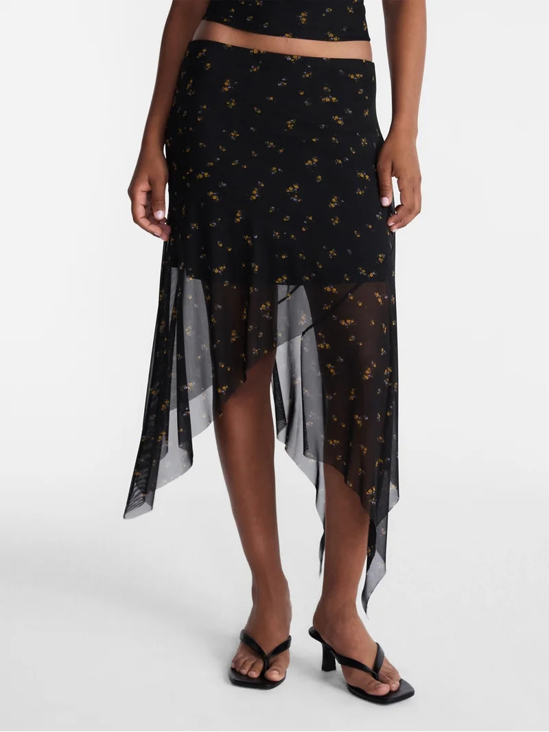 No Boundaries Asymmetrical Mesh Midi Skirt, Women's XXS-XXL | Walmart (US)
