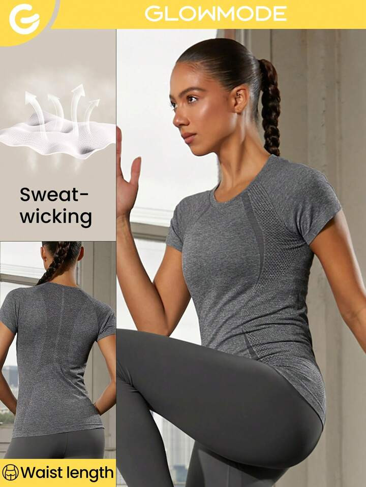 GLOWMODE Coolmax Seamless Workout Shirt Slim Fit Short Sleeve Sports Tees Quick Dry Breathable Gy... | SHEIN