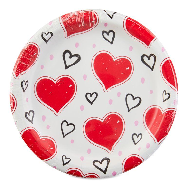 Way To Celebrate Valentine's Day Red Patchwork Hearts Paper Plates, 7", 8 Ct | Walmart (US)