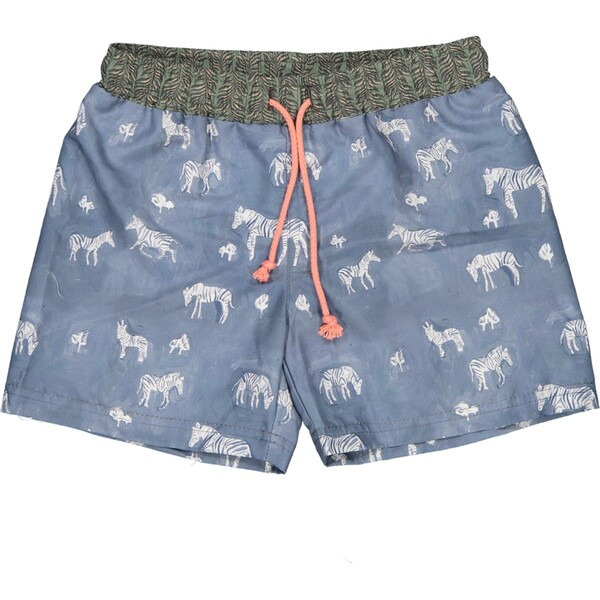 Jungle Zebras Classic Swim Shorts, Greyish Blue And Green | Maisonette
