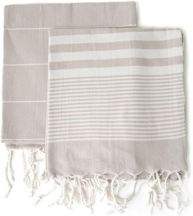 Amazon.com: 100% Cotton Turkish Hand Towels Set of 2, Quick Drying Boho Striped Tea Towel/Dish Cl... | Amazon (US)
