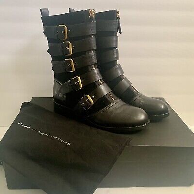 Marc By Marc Jacobs Boots Combat Moto Chic Leather Suede Black Gold Buckle Biker  | eBay | eBay US