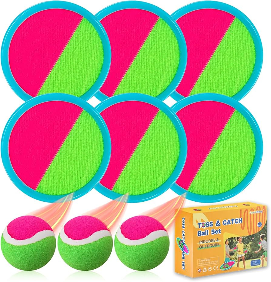 Beach Toys - Outdoor Games, Sand Toys, Toss and Ball Set with 6 Paddles and 3 Balls, Perfect Yard... | Amazon (US)