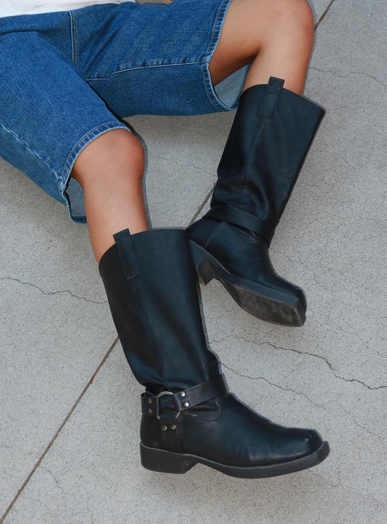 Wrecked Western Boots Black | Princess Polly US