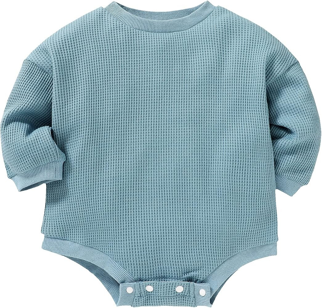 Baby Girl Boy Romper Long Sleeve Oversized Sweatshirts Waffle Knit Sweater Bodysuit Cute Newborn Fal | Amazon (US)