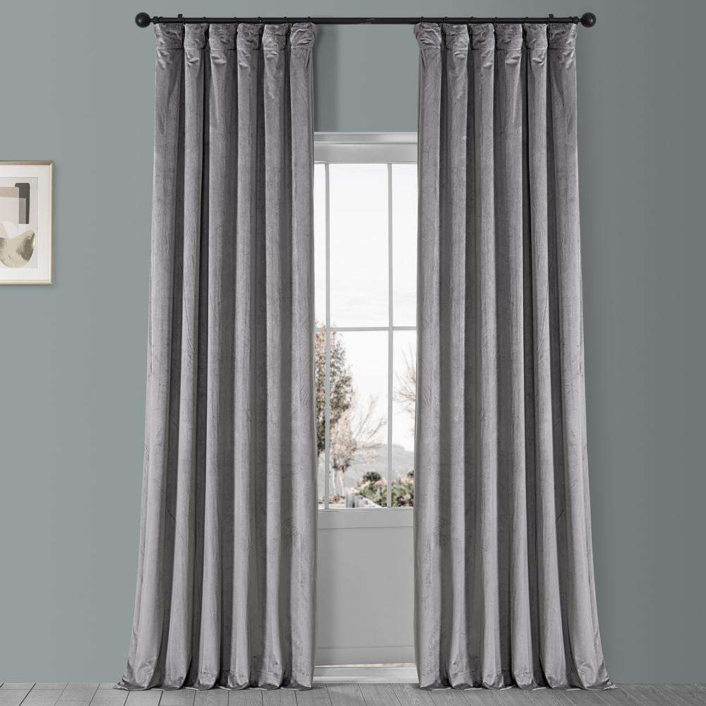 Exclusive Fabrics & Furnishings Destiny Grey Plush Velvet Curtain - 50 in. W x 84 in. L | The Home Depot