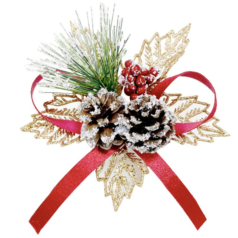 Gold Filigree Poinsettia with Pinecone & Bow Christmas Clip Ornament, 3.3 in, by Holiday Time | Walmart (US)