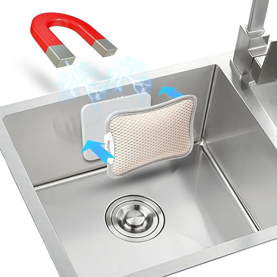 Magnetic Dish Sponge System- 3-in-1 Design - Dual Sided Soft Kitchen Sponge + Metal Scrubber + Ma... | Amazon (US)