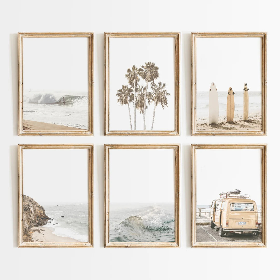 Neutral Beach Print Set of 6 Ocean Prints Surf Poster California Wall Art Surfboard Wall Decor Be... | Etsy (US)
