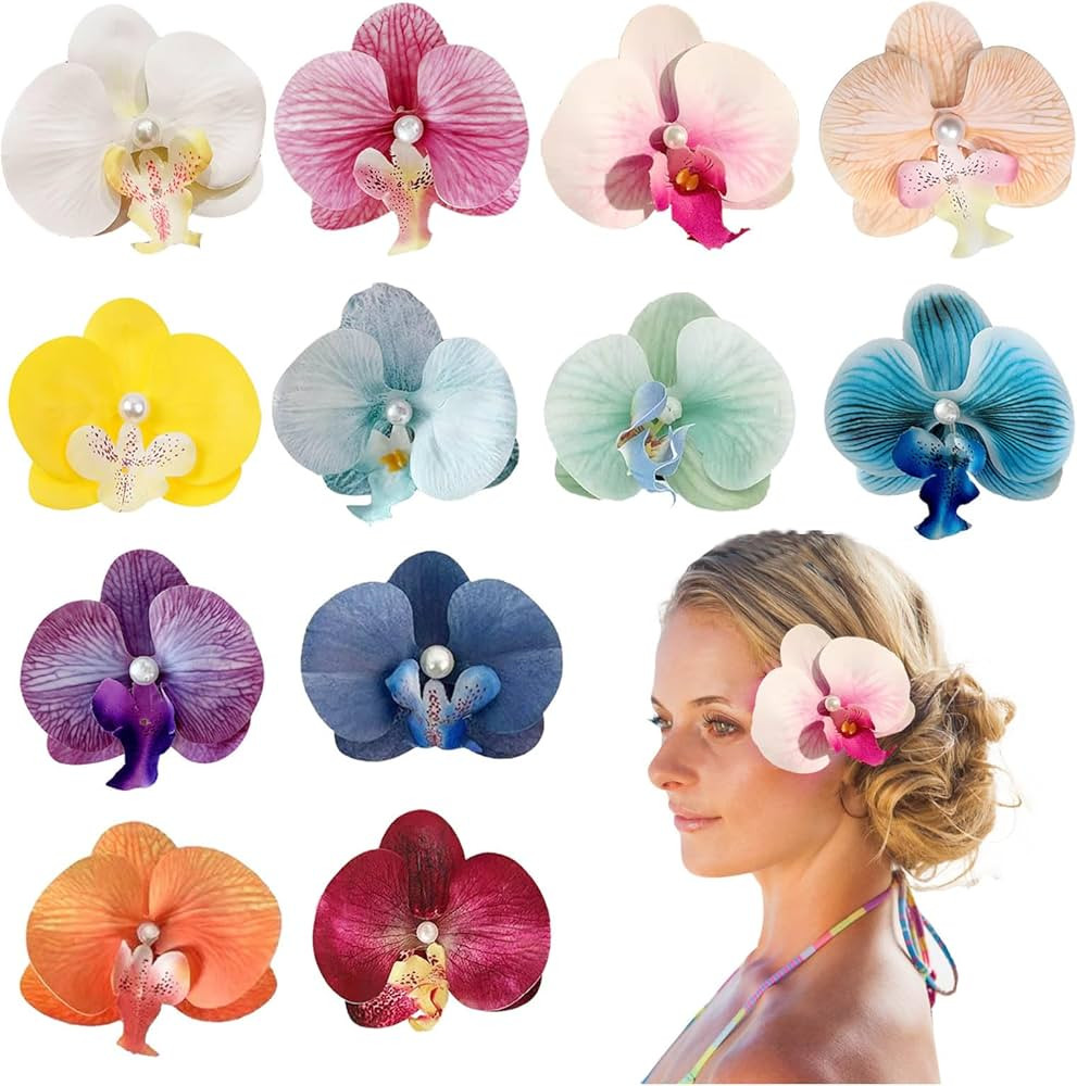12 Pcs Orchid Hair Clip, Orchid Flower Clips, Butterfly Pearl Orchids Clips Accessories, Summer P... | Amazon (US)