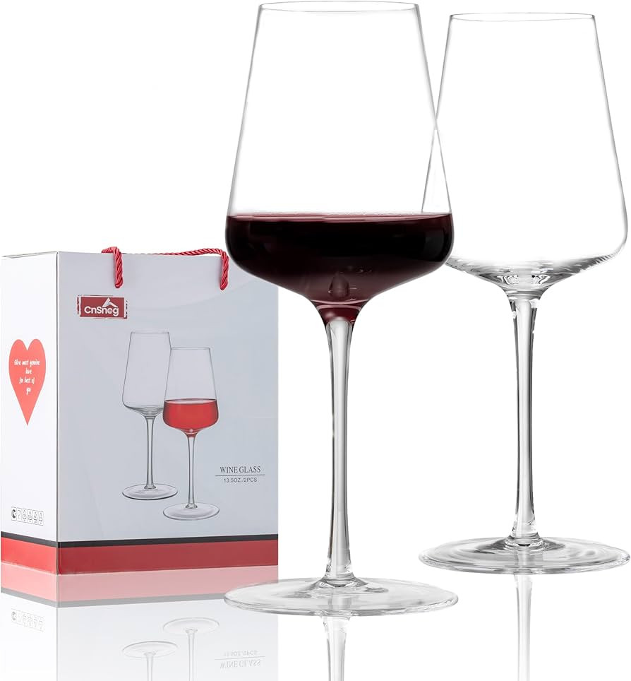 Red Wine Glasses Set of 2, Crystal Wine Glasses 13.5OZ, Hand Blown Premium White Wine Glass, Uniq... | Amazon (US)