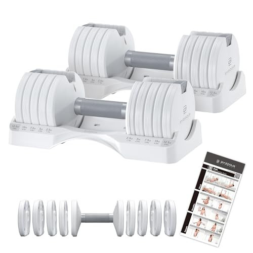 BYZOOM FITNESS Adjustable Dumbbell Set 12.5lb Pair – 5-in-1 Compact Free Weights for Home Gym, Patented Easy-Adjust Design, Sleek Aesthetic for Strength Training & Workouts, Off White | Amazon (US)