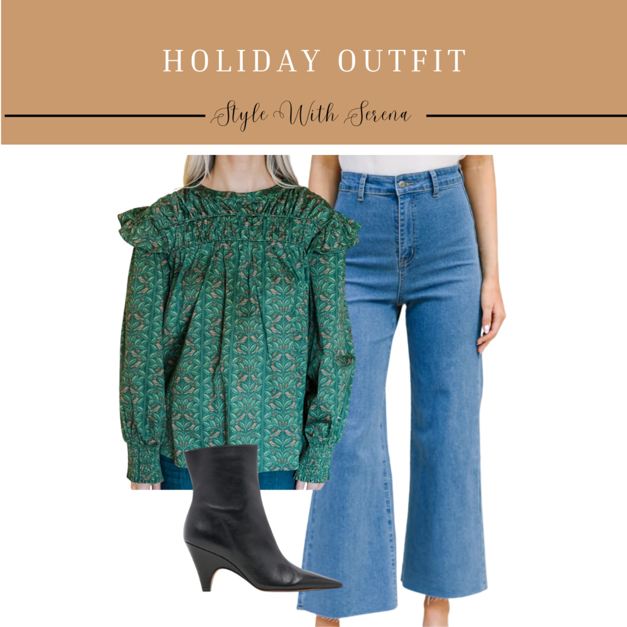 Holiday outfit, Christmas blouse, holiday blouse, jeans, denim, booties

#LTKFindsUnder100 #LTKStyleTip #LTKHoliday