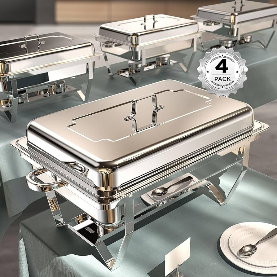 Chafing Dishes for Buffet 4 Pack, 9QT [No Fingers Cut] Roll Edge Designed Chafing Dish Buffet Set... | Amazon (US)