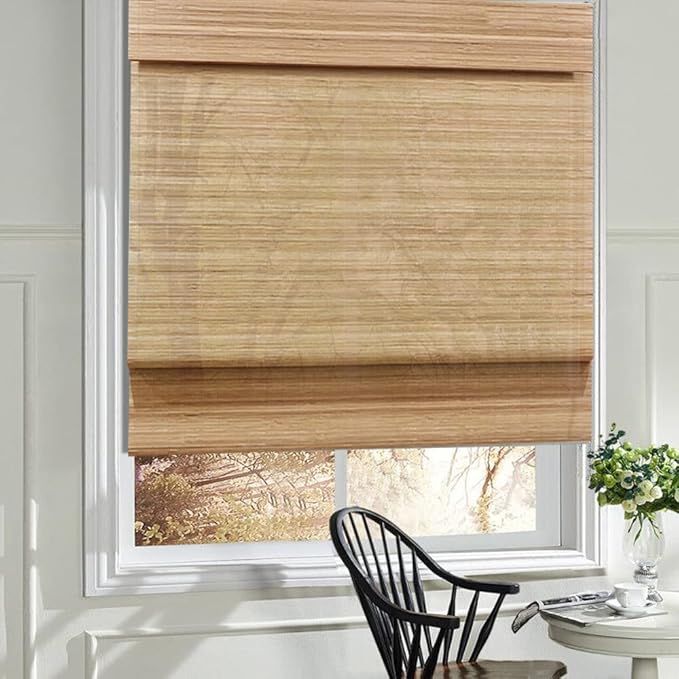 LANTIME Wood Window Roman Shades, Lined Blackout Bamboo Roman Shades Blinds, Easy Installation f... | Amazon (US)