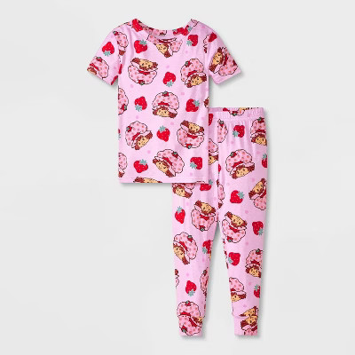 Toddler Girls' 2pc Strawberry Shortcake Short Sleeve Viscose Snug Fit Pajama Set - Pink | Target