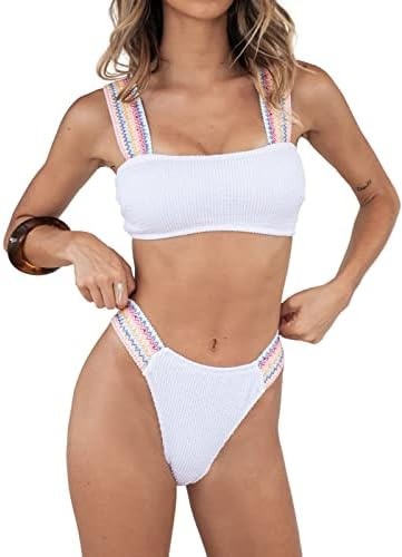 CUPSHE Bikini Sets for Women Two Piece Swimsuits Low Waisted Square Neck Wide Straps High Cut Bot... | Amazon (US)