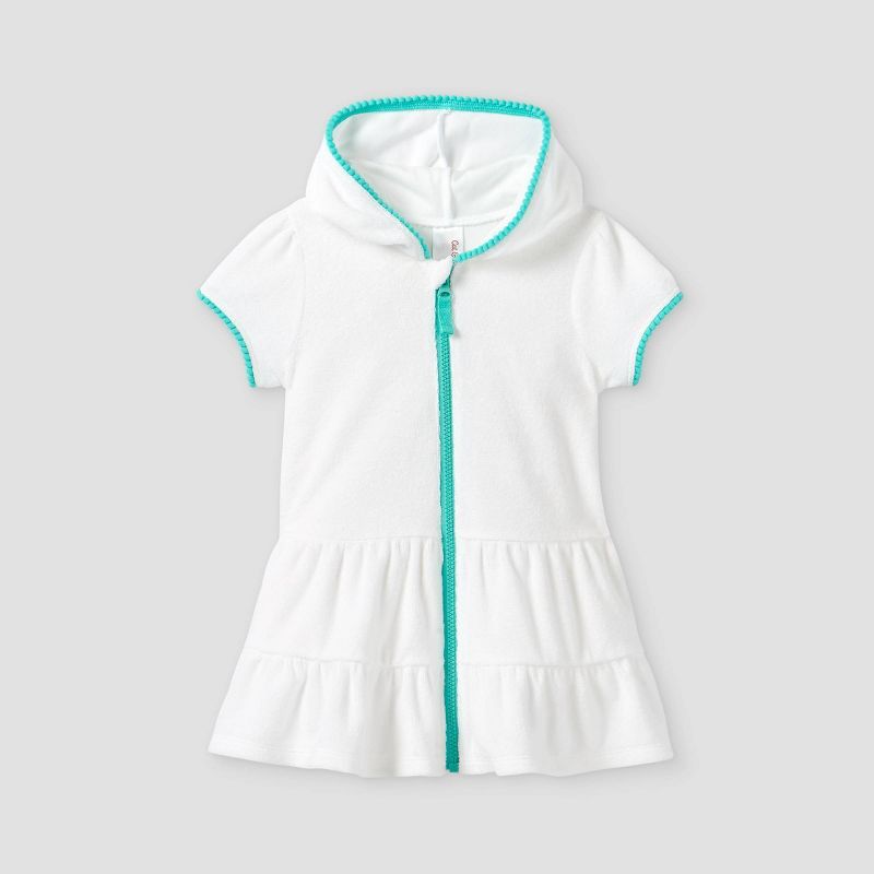Toddler Girls' Front Hooded Loop Terry Ruffle Cover Up - Cat & Jack™ White | Target
